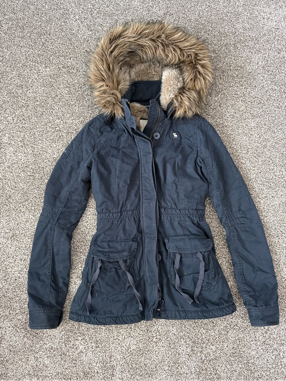 RARE Abercrombie & Fitch Fur Lined Hooded Parka Jacket Y2K Women's Size XL
